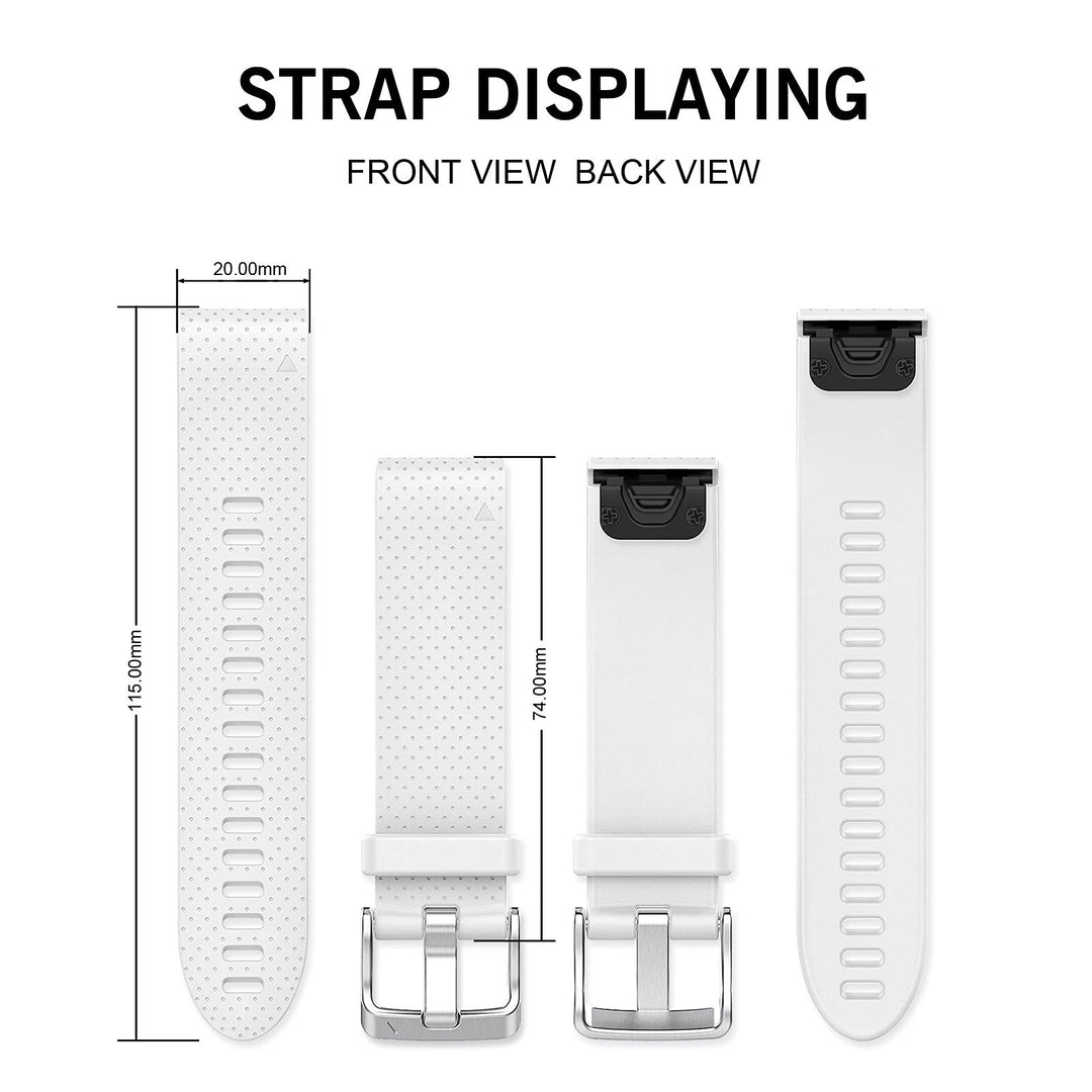 Compatible Fenix 5S Watch Band Fenix 6S Quickfit Soft Silicone Replacement Strap for Fenix 8 43mm/Fenix 5S Plus/Fenix 6S Pro/Fenix 7S/D2 Delta S Smartwatch(Silver Buckle-White)