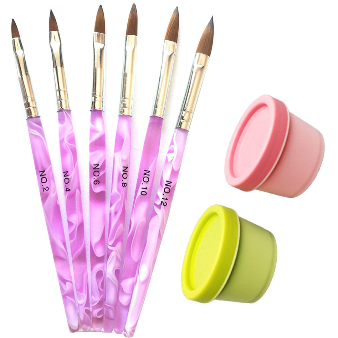 2pcs Big Dappen Dish Set Art and 6pcs Acrylic Nail Brush Set for Acrylic Powder Uv Gel Diy Monomer Holder Nail Art Brushes for Acrylic Nails Set Nail Bowl Cup with Lid Liquid Powder Styling Tools Kit