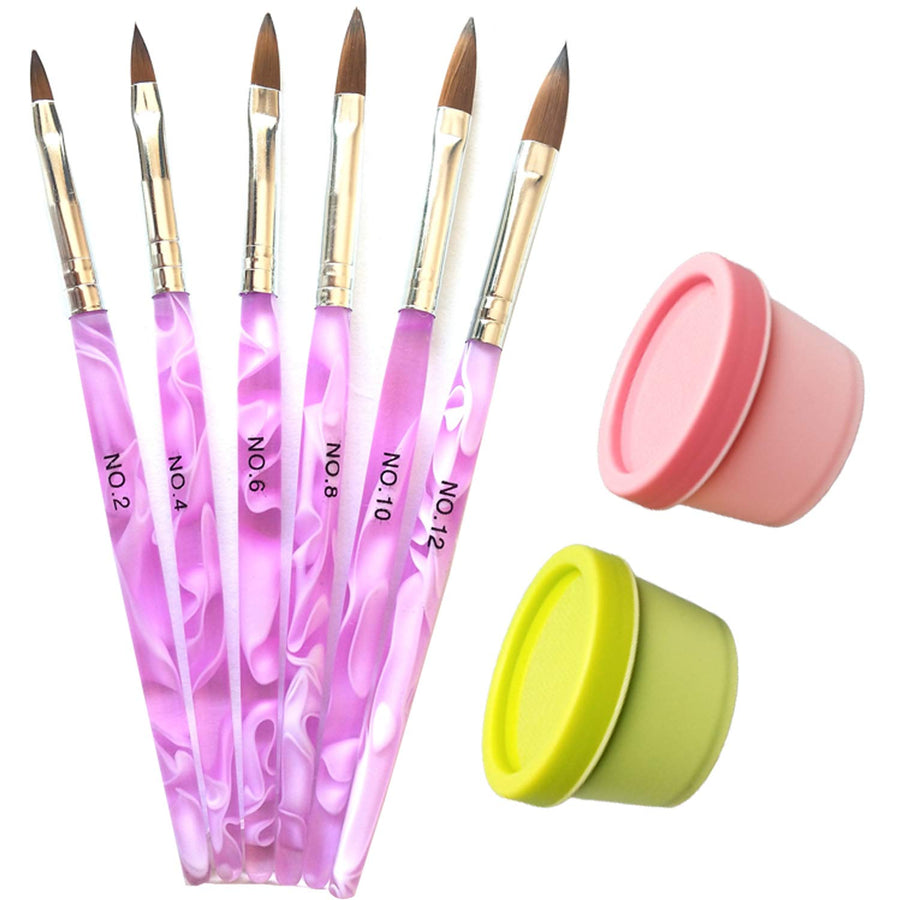 2pcs Big Dappen Dish Set Art and 6pcs Acrylic Nail Brush Set for Acrylic Powder Uv Gel Diy Monomer Holder Nail Art Brushes for Acrylic Nails Set Nail Bowl Cup with Lid Liquid Powder Styling Tools Kit