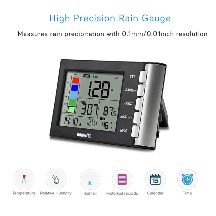 WH5360B Wireless Rain Gauge High Precision Digital 3-in-1 Weather Station with Indoor Thermometer and Hygrometer