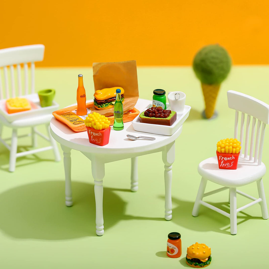 Miniature Tea Dollhouse Kitchen Accessories Set Mini Food for Dollhouse Snacks Resin Kitchen Accessories Juice Hamburger Milk Bread Jam Cup Egg Pretend Play Food Toys (Chic Style,22 Pieces)