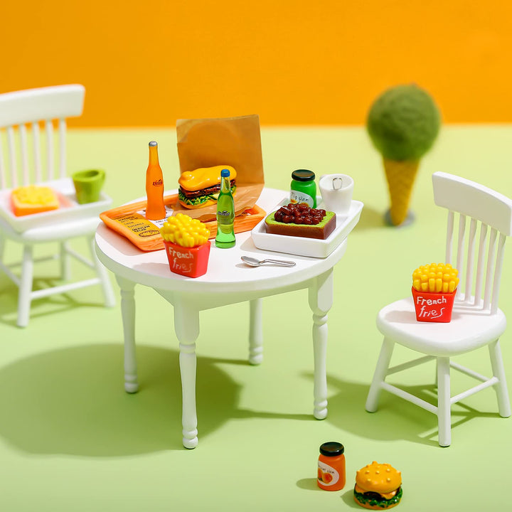 Miniature Tea Dollhouse Kitchen Accessories Set Mini Food for Dollhouse Snacks Resin Kitchen Accessories Juice Hamburger Milk Bread Jam Cup Egg Pretend Play Food Toys (Chic Style,22 Pieces)