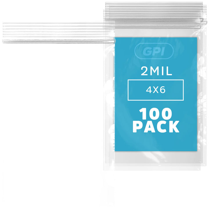 CLEAR PLASTIC RECLOSABLE ZIP BAGS - Bulk Pack Of 100 4 x 6 2 mil Thick Strong &amp; Durable Poly Baggies With Resealable ZIP Top Lock For Travel, Storage, Packaging &amp; Shipping.