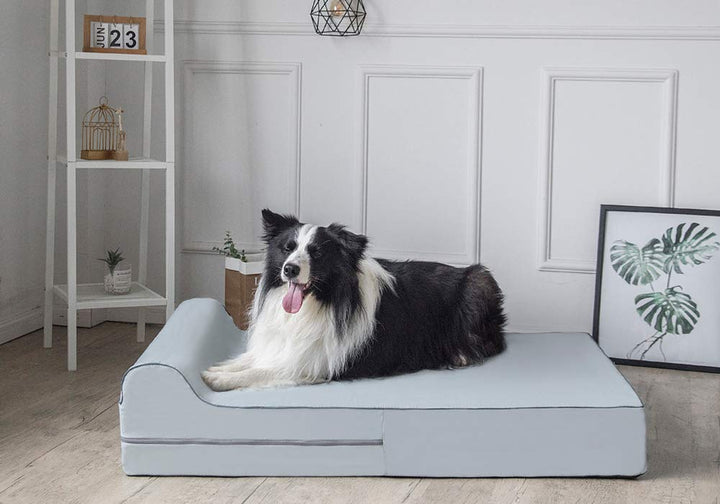 Orthopedic Memory Foam Dog Bed 7 Inch Thick Extra Large Dog Bed With Pillow Grey 50x34x10 Includes Waterproof Liner and Durable Removable Cover With Smart Design