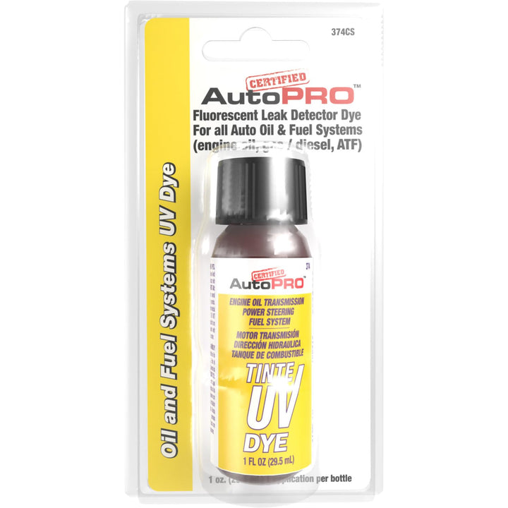 Certified Auto Pro Oil and Fuel System UV Dye Leak Detection for Cars &amp; Trucks &amp; More, 1 Oz, 374CS, Universal