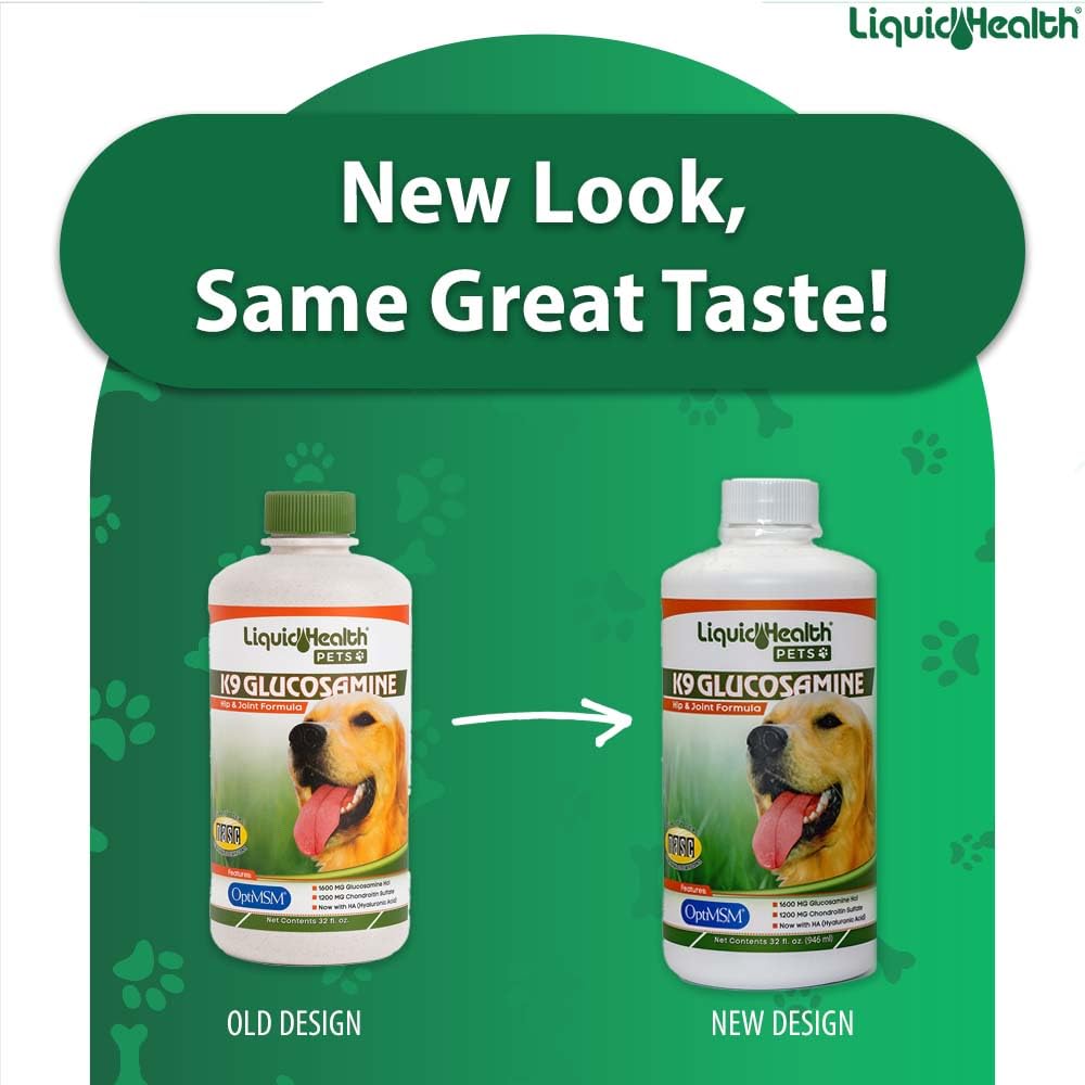 32 Oz K9 Liquid Glucosamine for Dogs, Puppies and Senior Canines - Chondroitin, MSM, Hyaluronic Acid – Joint Health, Dog Vitamins Hip Joint Juice, Dog Joint Oil