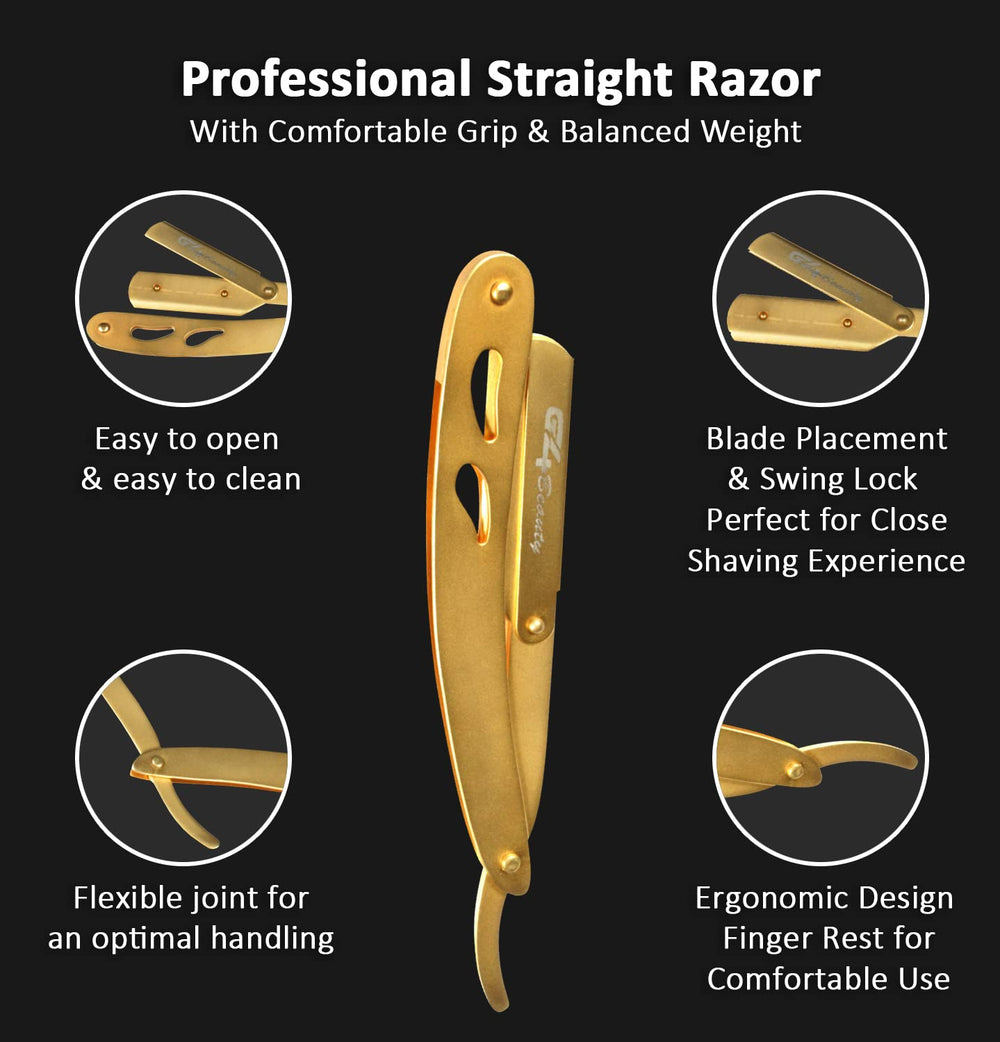 G4 Professional Barber Straight Razor, Blade for Barber Close Shaving Men (Golden)