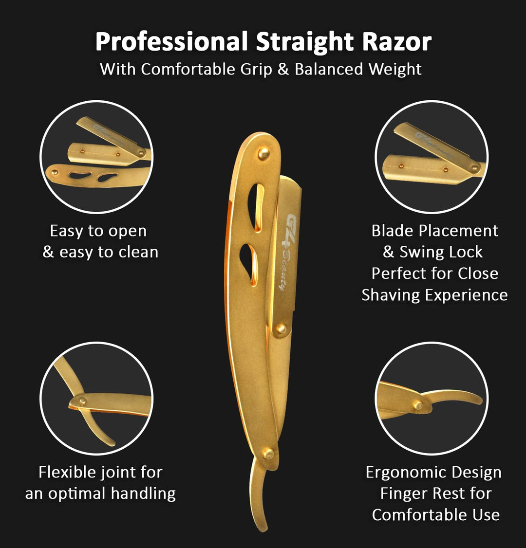 G4 Professional Barber Straight Razor, Blade for Barber Close Shaving Men (Golden)