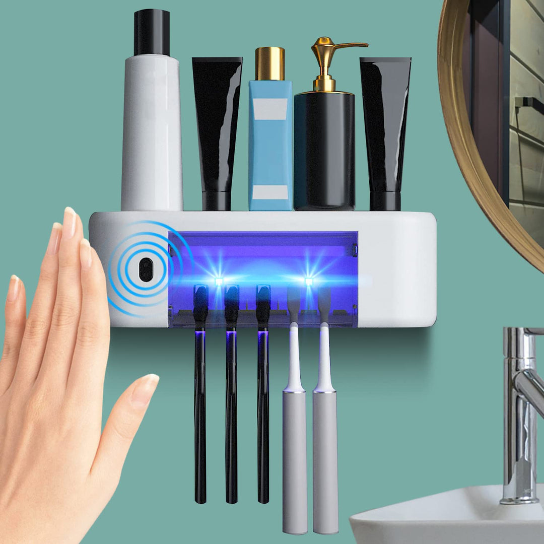 Toothbrush Holder Wall Mount, Smart Infrared Auto Sensing Bathroom Accessories, Electric Toothpaste Dispenser Squeeze Wall Mounted Toothbrush Holders for Bathrooms for Adults and Kids (White)