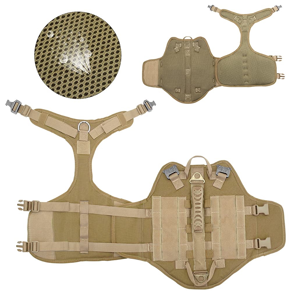 Tactical Dog Harness for Hiking Training, No Pull Vest Harness for Medium Large Dogs, with Pouches and Patches Coyote Brown, M