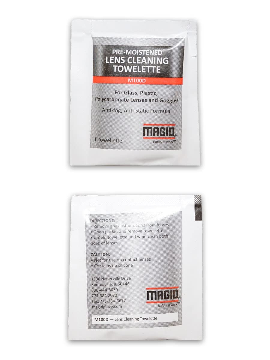 MAGID Lens Cleaning Towelettes, [100 Pack], Individually Wrapped Wipes Silicone Free Towelettes With Pre-Moistened Feature, Glasses Cleaner, Lens Cleaner Wipes, M100D