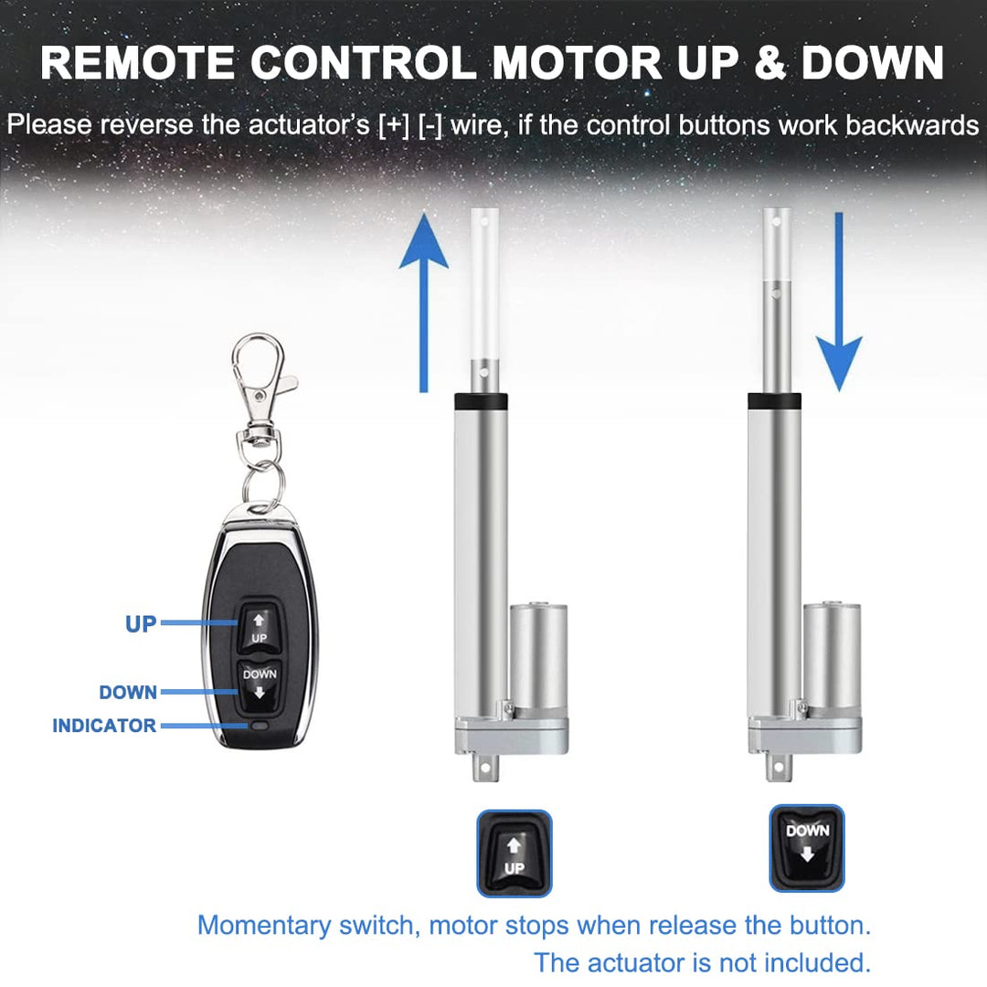 Linear Actuator Controller DC Motor 12V Momentary Switch Forward/Reverse Wireless Remote Control DPDT Relay for Motors