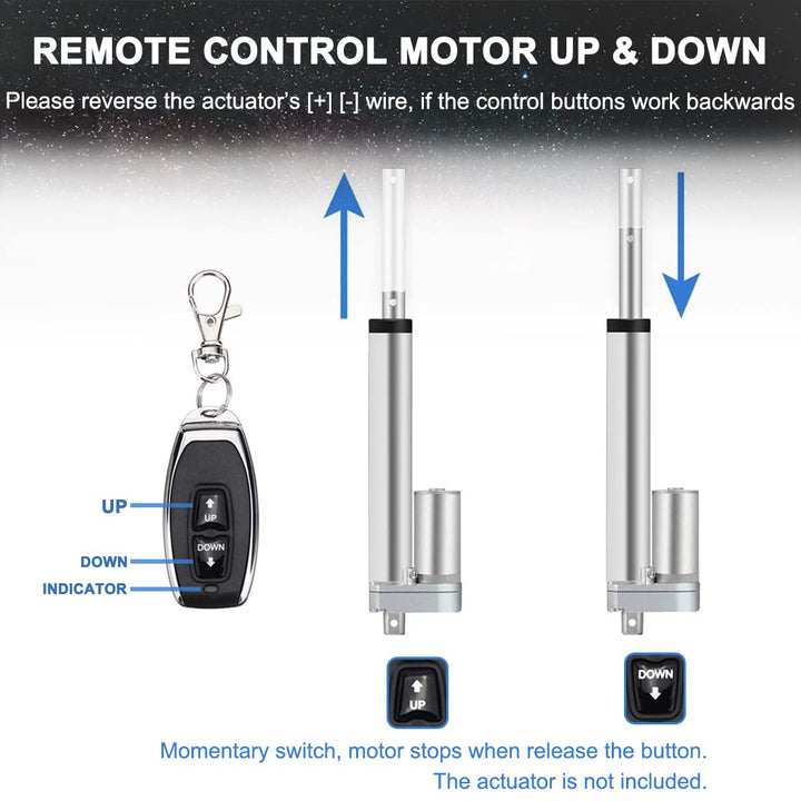 Linear Actuator Controller DC Motor 12V Momentary Switch Forward/Reverse Wireless Remote Control DPDT Relay for Motors