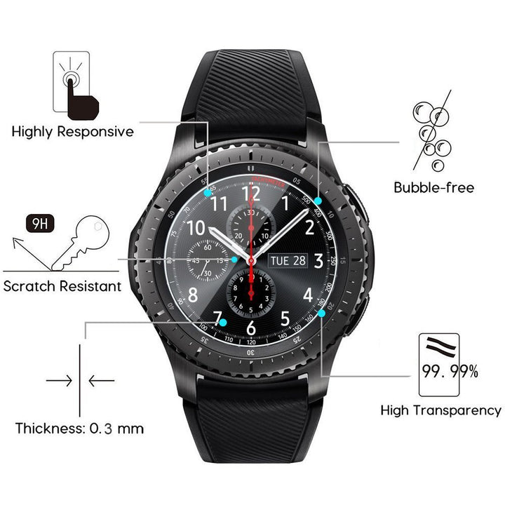 (4-Pack) Compatible with for Gear S3 Tempered Glass Screen Protector, AKWOX [0.3mm 2.5D High Definition 9H] Clear Screen Protector for Samsung Gear S3 Frontier/Classic