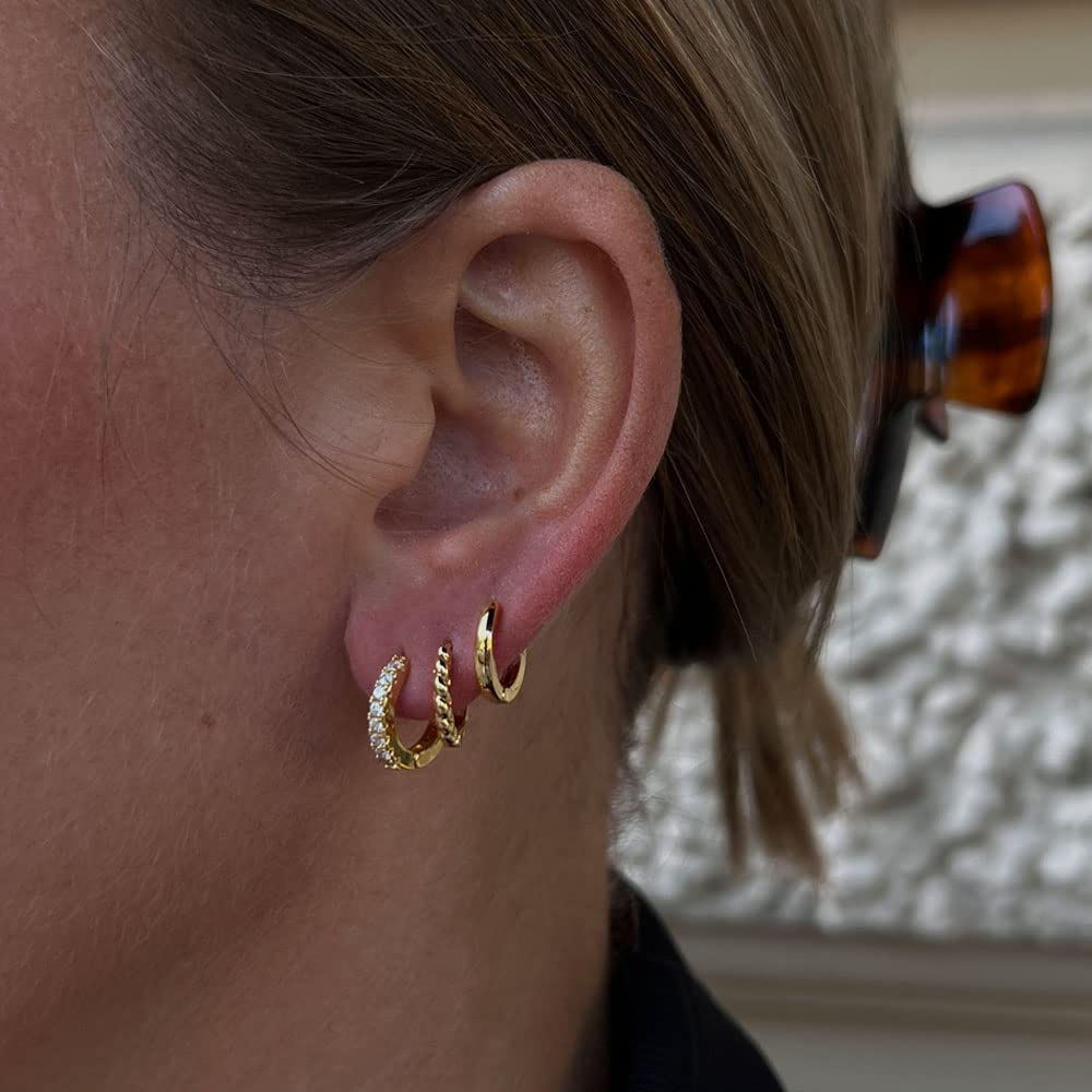 Me&amp;Hz 14K Gold Huggie Hoop Earrings Pave CZ Cubic Zirconia Small Gold Hoop Earrings for Women Cartilage Dainty Round Hoops Hypoallergenic Lightweight