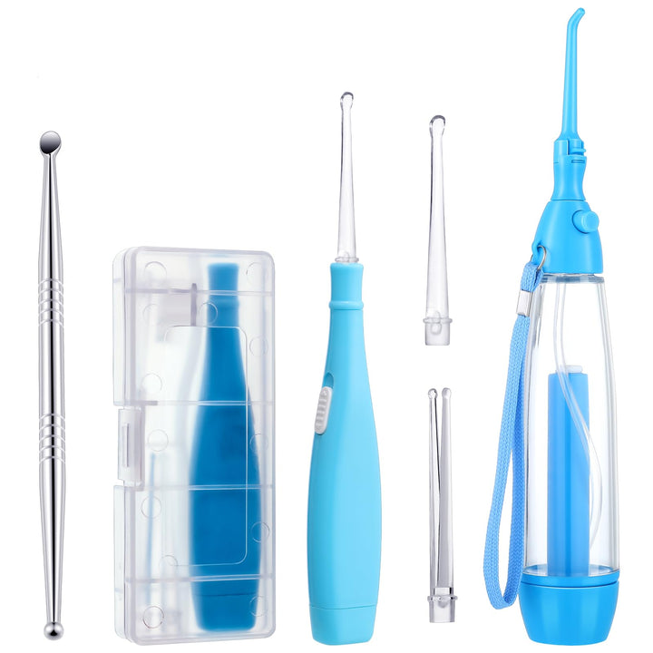 Tonsil Stone Remover Kit, 1 Manual Pump Type Low Pressure Irrigator Oral, 1 Tonsil Stone Remover with LED Light, 1 Stainless Steel Tonsil Stone Removal Tools to Get Rid of Bad Breath(Blue)