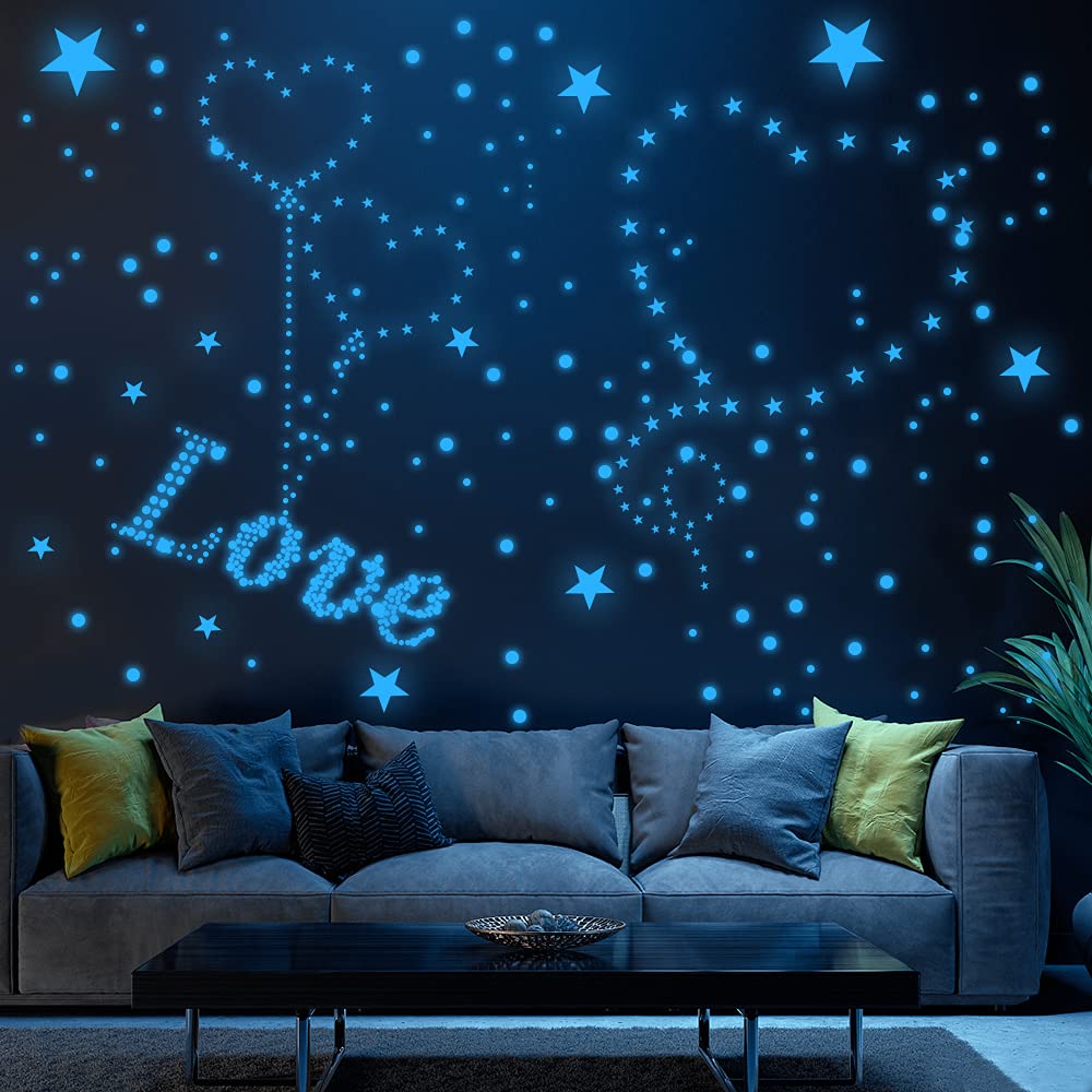 Airsnigi Glow In The Dark Stars For Ceiling, 1120Pcs Wall Decals Long-Lasting Glowing Star Wall Self-Adhesive Stickers Perfect Gifts For Kids Room Decor, Halloween, Christmas - Blue