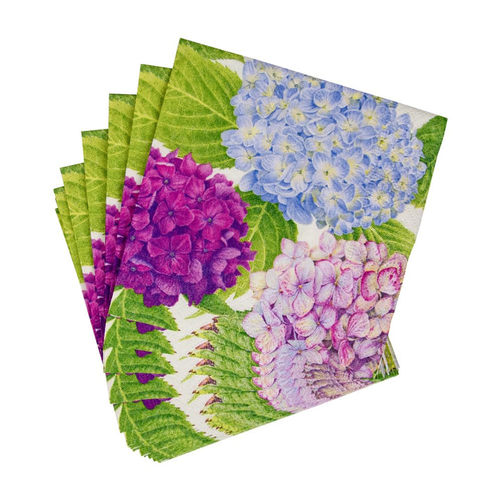 Caspari Hydrangea Garden Cocktail Napkin, Multicolored