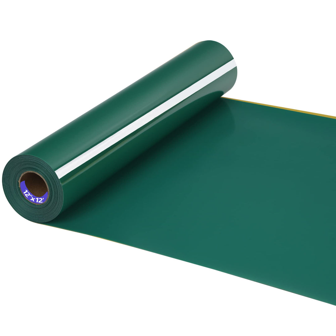 HTV Iron on Vinyl 12Inch by 12ft Roll HTV Heat Transfer Vinyl for T-Shirt HTV Vinyl Rolls for All Cutter Machine - Easy to Cut &amp; Weed for Heat Vinyl Design (12ft, Green)