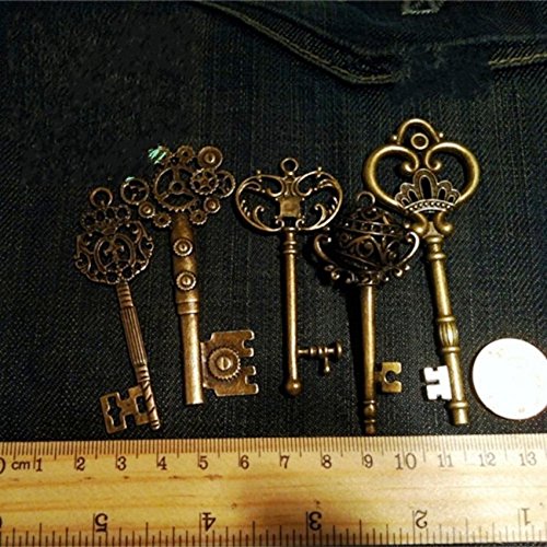 Vintage Skeleton Keys Charm Set Royal Key in Antique Bronze Pack of 12 Keys, 12 Different Style, No Repeat