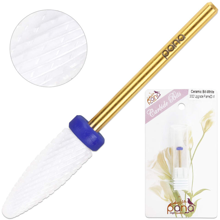Beauticom Professional USA Ceramic White Flame Cone Shaped Bit Nail Drill (Grit: MEDIUM) 3/32 Shank Size