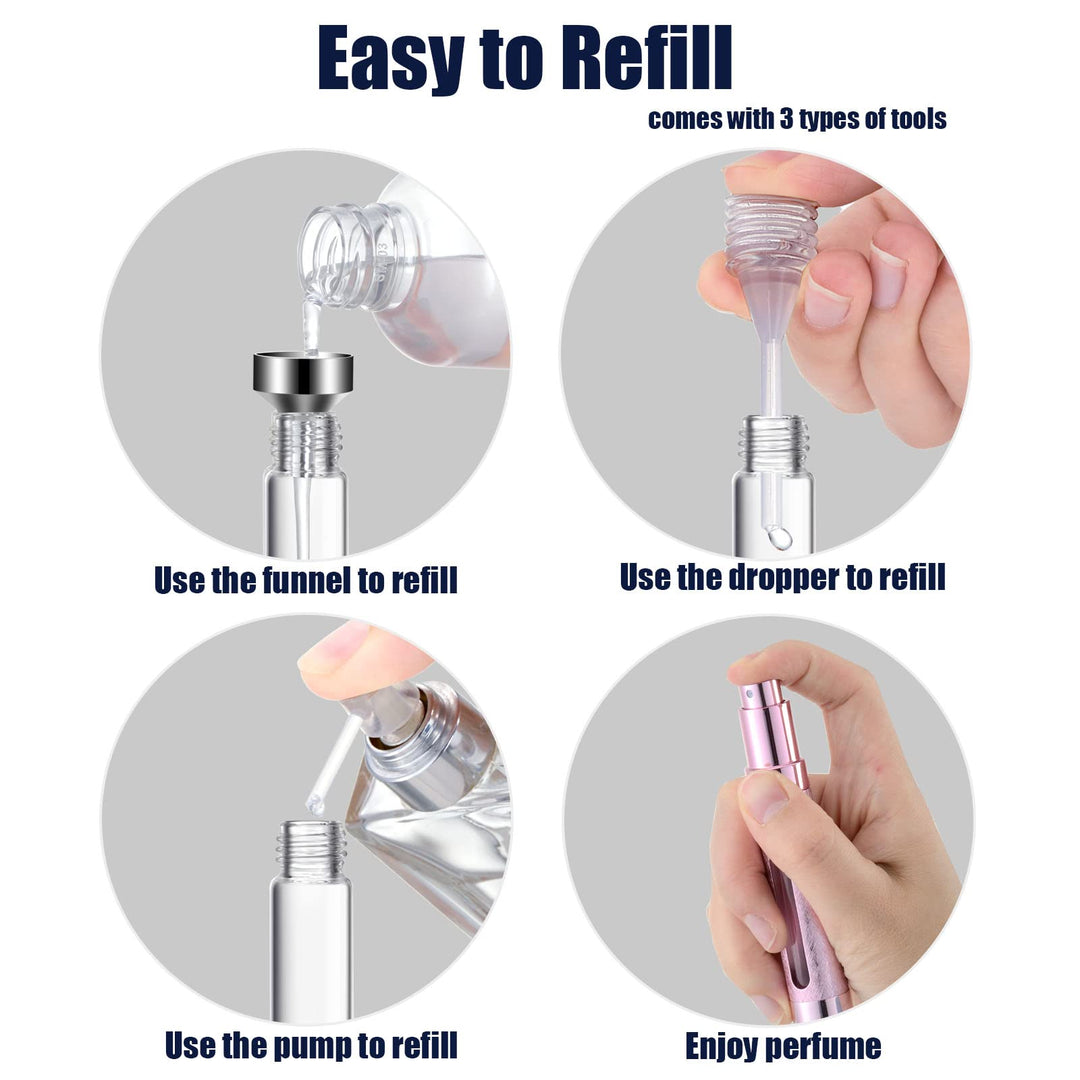 12ml Portable Mini Perfume Atomizer(6 PCS),Refilable Small Spray Bottle for Travel, Empty Pocket Cologne Sprayer, Glass inner and Aluminum Housing(0.4Oz,Pack of 6 with different colors)