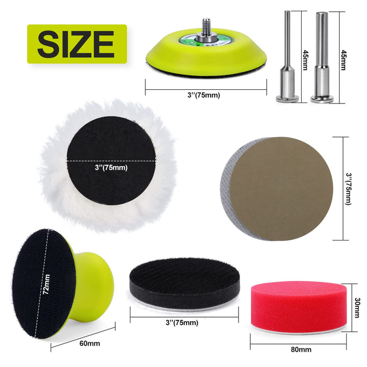 131 PCS 3 Inch Sanding Discs Hook and Loop 60 to 10000 Wet Dry Sandpaper with 1/8&amp;1/4 Shank Backing Pad, Polishing Pads and Buffering Pad for Drill Grinder Rotary Tools, Wood Metal Jewelry