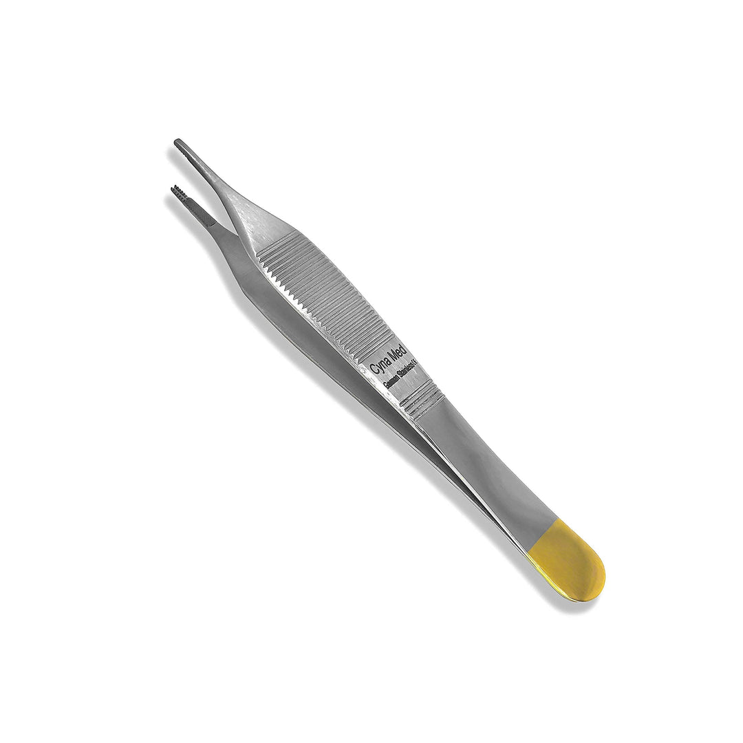 T/C Adson Plastic Surgery Forceps 4.75 Straight Fine Point with Tungsten Carbide Inserts Surgical Veterinary Instruments with Gold Handle (9X9 Teeth, Adson Brown Forceps, TC)