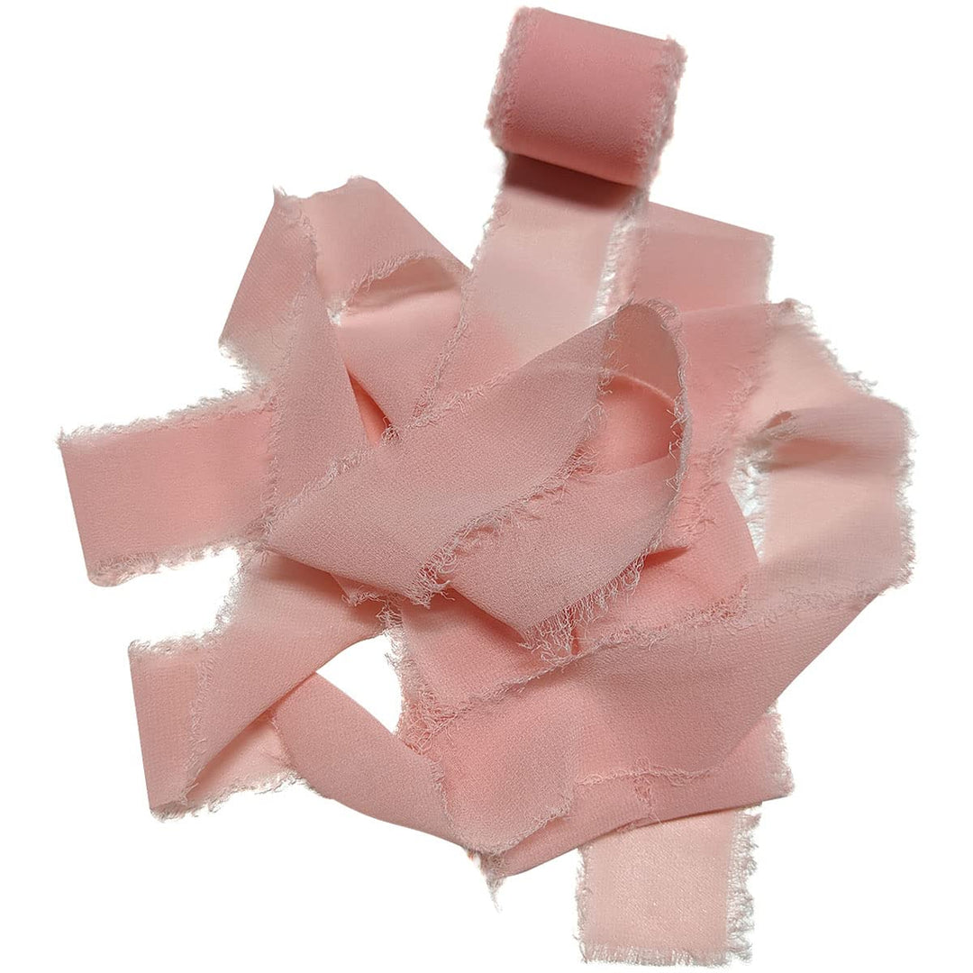 1Rolls Handmade Fringe Gauze Chiffon Silk Ribbon 1.5 Inch x 7Yard Frayed Edges Ribbon for Invitations Bouquets Wedding Flatlays Gift Wrapping Decorations (Blush Pink)