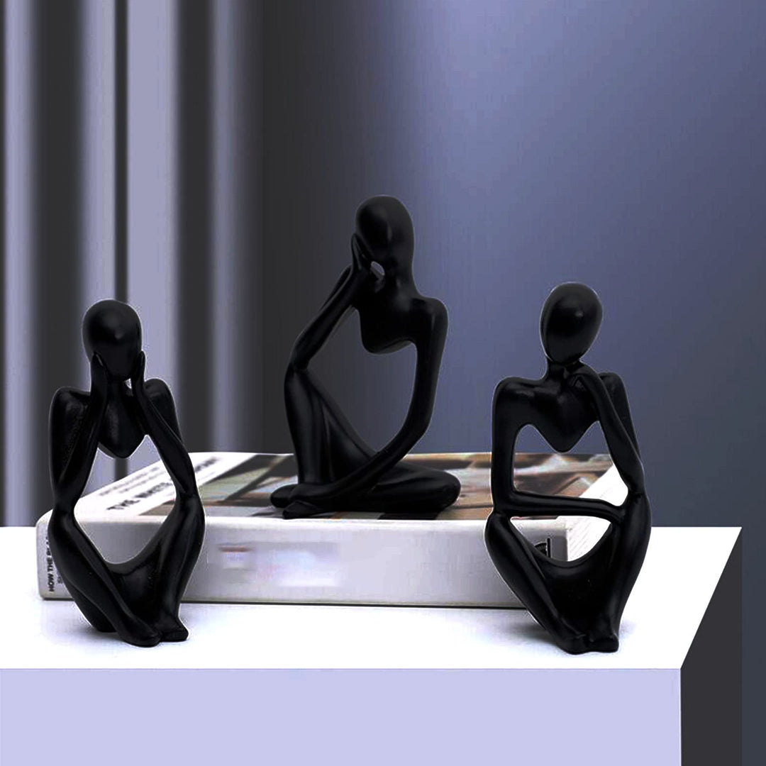 3 Piece Thinker Statue Set Mini Abstract Resin Thinker Statue for Modern Home or Office Creative Home Decor (Black)