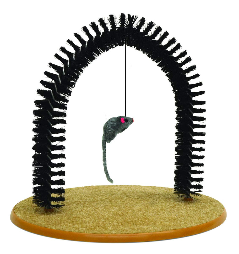 Self-Grooming Playtime Cat Arch - Helps Prevent Hairballs & Controls Shedding - Includes Hanging Toy, Black