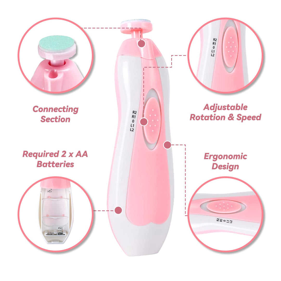 b&amp;k Glopole Baby Nail Trimmer File with Light Battery Operated Safe Electric Nail Clippers Kit (AA) - Pink