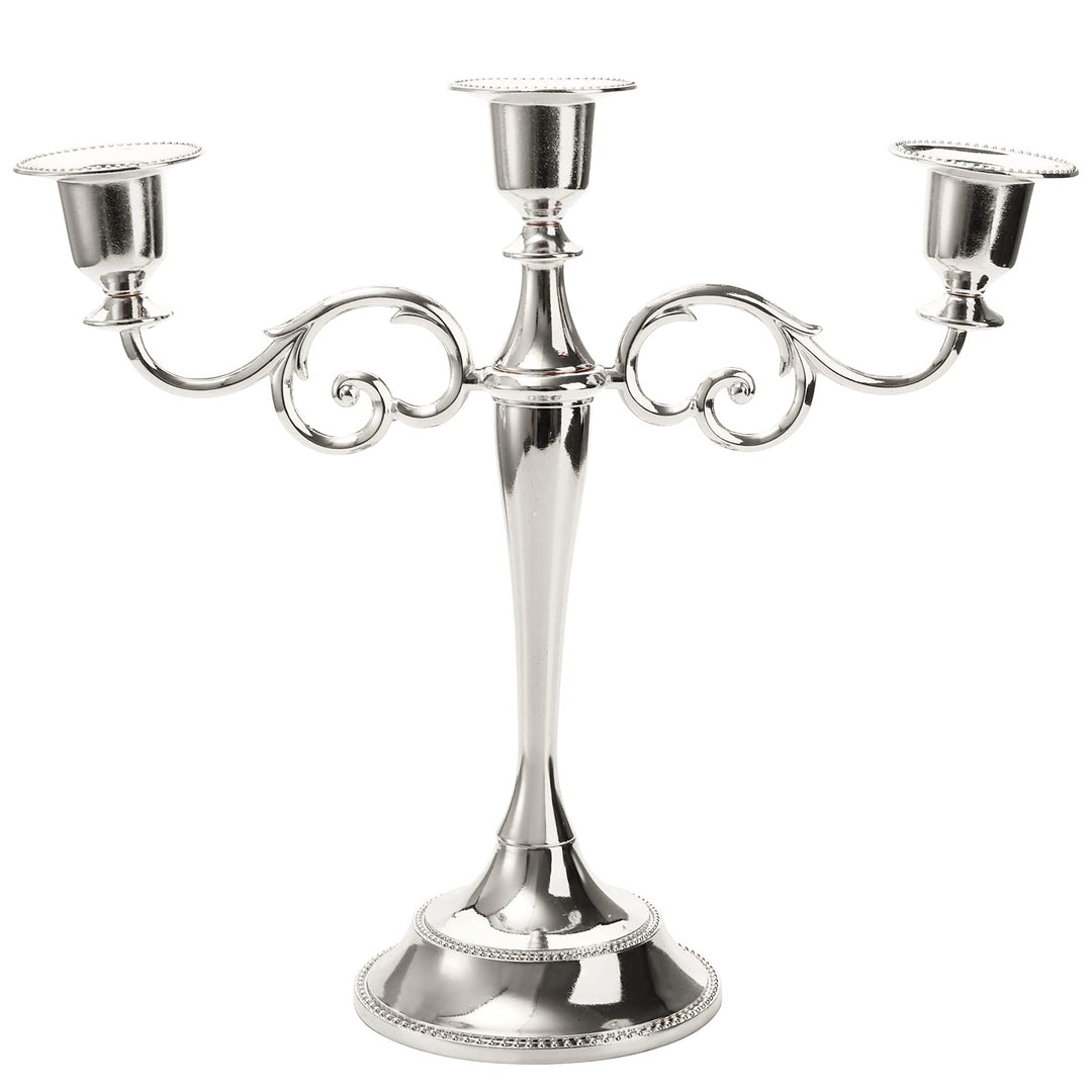 YOUEON 3 Arm Silver Candelabra, Candelabra Candle Holder, 10 Inch Tall Candlesticks Holder, Elegant Taper Candle Holder Centerpiece for Wedding, Church, Halloween, Dining, Home Decor