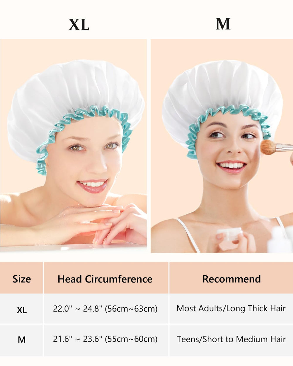 Waterproof Mold Resistant Washable Shower Cap for Girls and Women Cute and Soft White