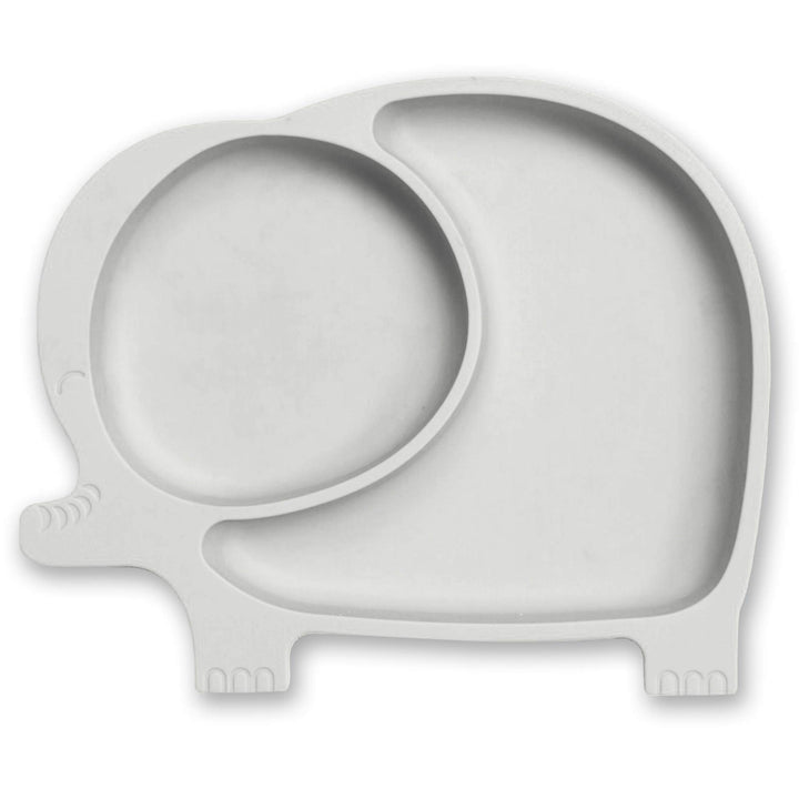 Sili Elephant Divided Toddler or Baby Suction Plate - 100% Silicone Plate, BPA-Free - Gray - Microwave, Dishwasher and Oven Safe