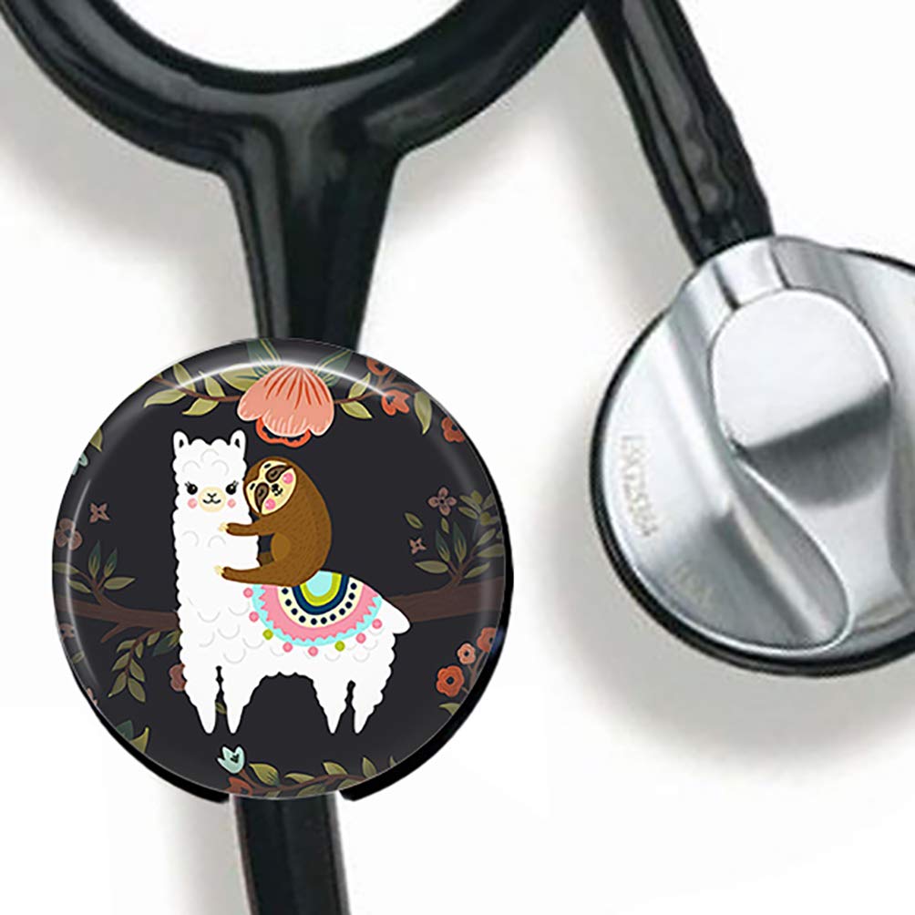 Funny Llama and Sloth Stethoscope Tag Personalized,Nurse Doctor Stethoscope ID Tag Customized, Medical Stethoscope Name Tag with Writable Surface-Black