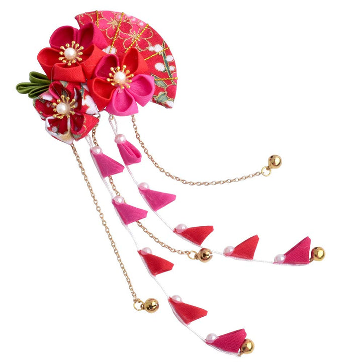 Womens Girls Japanese Hair Pin Decor Kanzashi Hair Sticks Picks Kimono Hanfu Accessories Japanese Flower Hair Tie Band Clip (F)