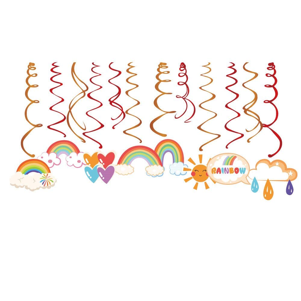 Kristin Paradise 30Ct Rainbow Hanging Swirl Decorations, Cloud Party Supplies, Color Birthday Theme Decor for Boy Girl Baby Shower, Colored 1st Bday Favors Idea