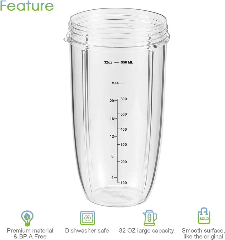 Replacement Parts 32oz Blender Cups (2 Packs) Replacement Blender Cups Compatible with NutriBullet 600w and 900w Blender