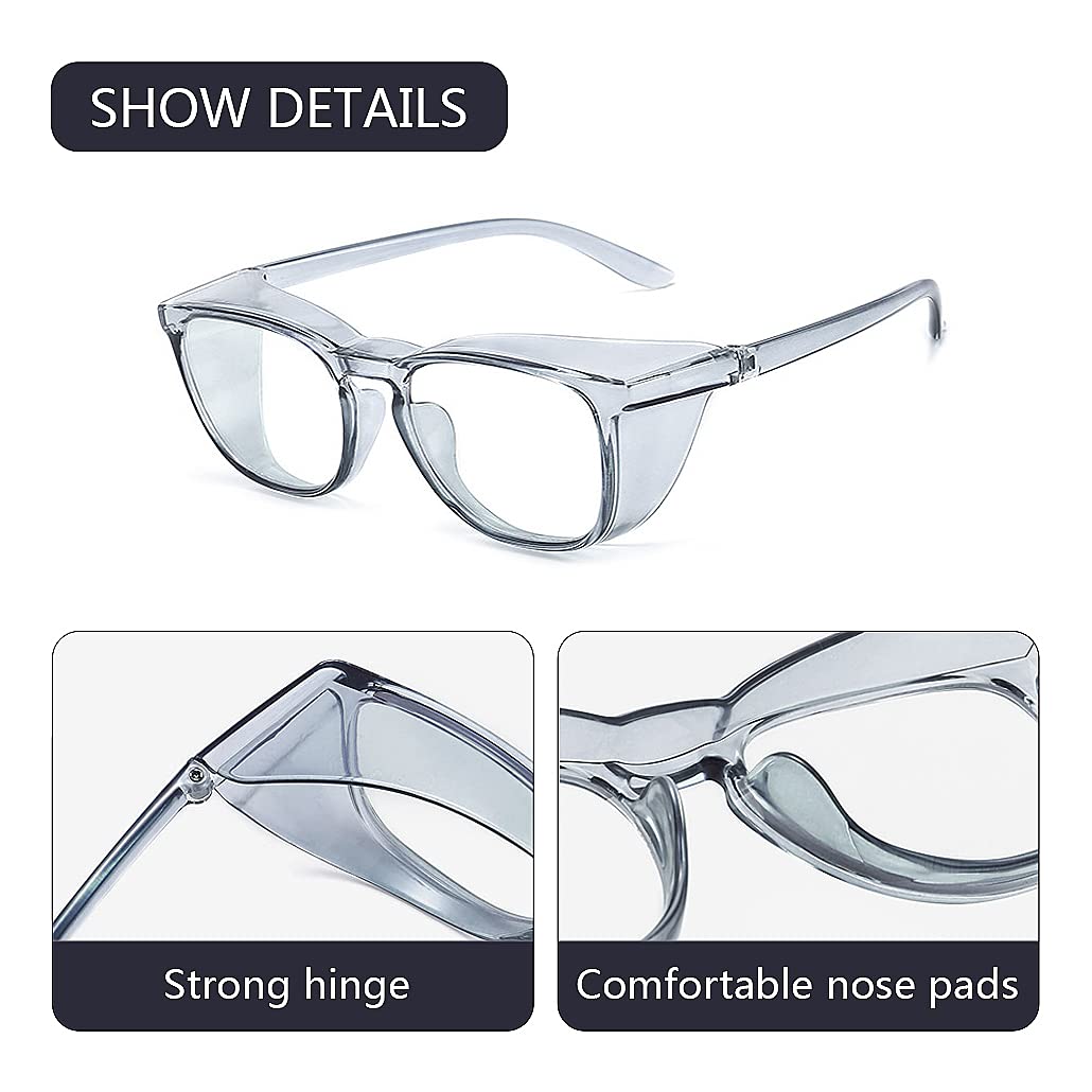 Safety Glasses for Women Nursing Safety Goggles Nurses Anti Fog Blue Light Blocking Lens Fashionable Clear Protective Eyewear, Grey