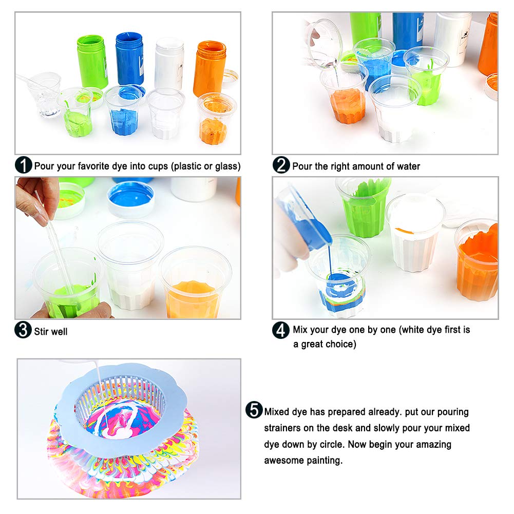 Angela&amp;Alex Acrylic Pouring Strainers, 7 PCS Fl