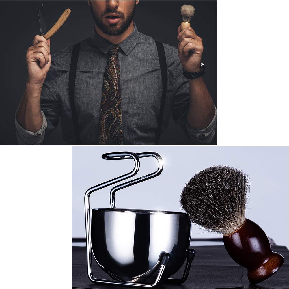 2 in 1 Shave Cup with Stand Holder Set Shaving Bowl with Stainless Steel Shaving Stand Brush Holder Set Razor Brush Bowl Grooming Tool for Men Beard Cleaning