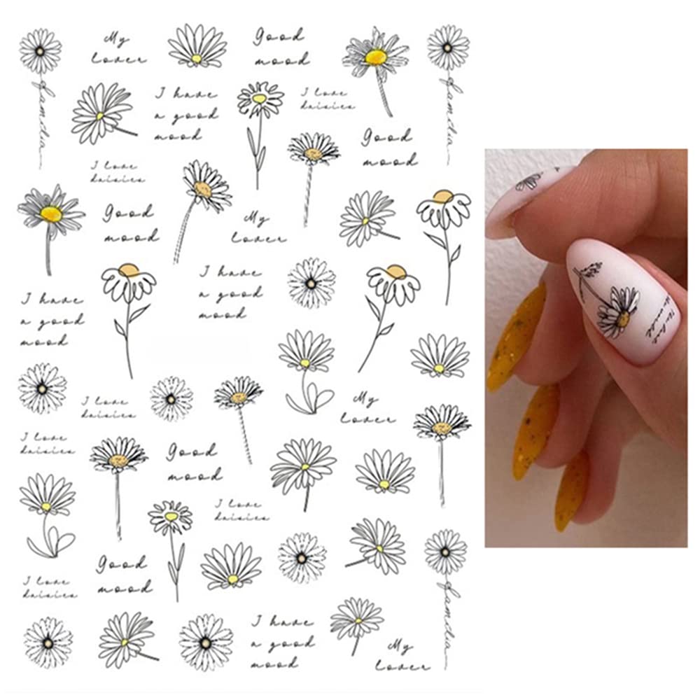 Flower Nail Stickers Daisy Floral Nail Decals 6 Sheets Colorful Cherry Blossom Nail Art Stickers 3D Self-Adhesive Nail Art Supplies Summer Flowers Butterflies Leaves Nail Stickers for Acrylic Nails