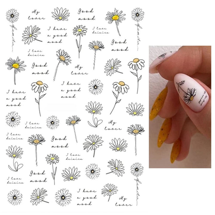 Flower Nail Stickers Daisy Floral Nail Decals 6 Sheets Colorful Cherry Blossom Nail Art Stickers 3D Self-Adhesive Nail Art Supplies Summer Flowers Butterflies Leaves Nail Stickers for Acrylic Nails