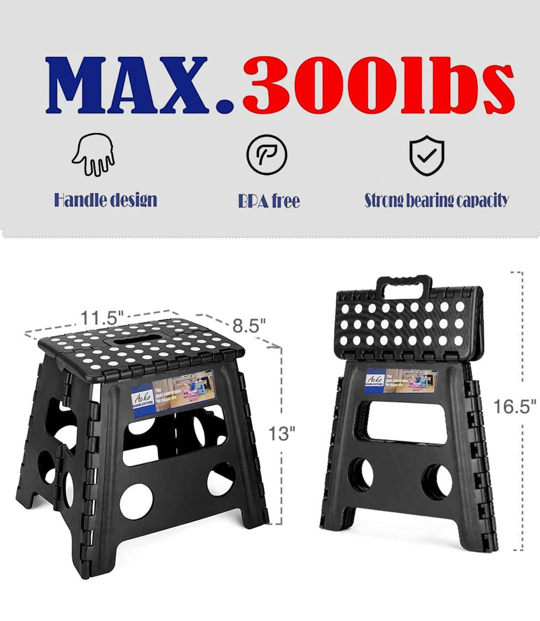 Folding Step Stool 13 inch Heavy Duty Plastic Foldable Step Stool for Kids and Adults, Small Collapsible Fold Up Stepping Stool 1 Pack