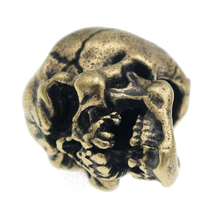 Antique Skull Brass Lanyard Bead DIY Knife Paracord Parachute Cord Beads Copper Keychain Handcrafted Charms (Gold)