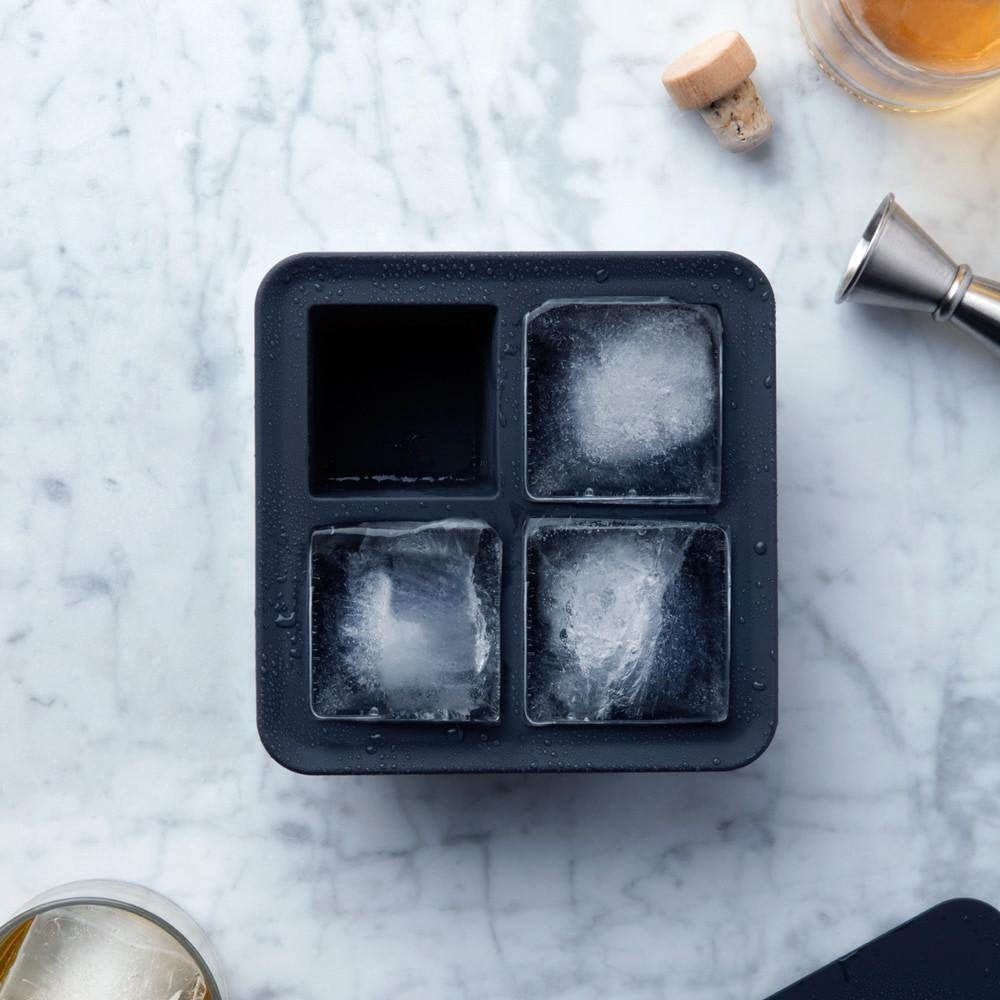 W&amp;P Peak Silicone Extra Large Cube Ice Tray w/ Protective Lid | Charcoal | Easy to Remove Ice Cubes | Food Grade Premium Silicone | Dishwasher Safe, BPA Free