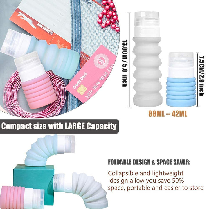 Collapsible Travel Size Bottles Portable Refillable Containers for Toiletries Shampoo Lotion Soap, Leak-Proof and TSA Approved, Ideal for Travel, Gym, Camping (Pack of 4)