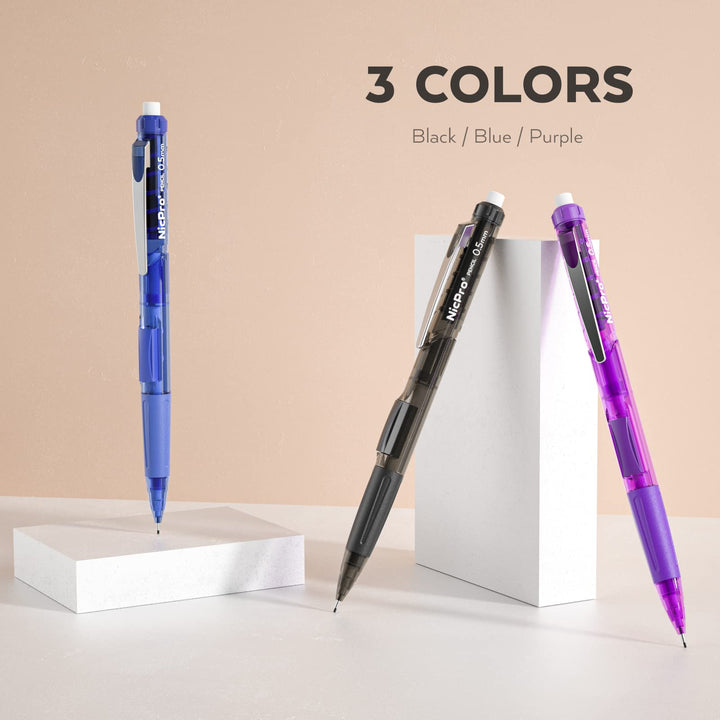 Nicpro 0.5 mm Art Mechanical Pencil Set, 3 Colors Rotat