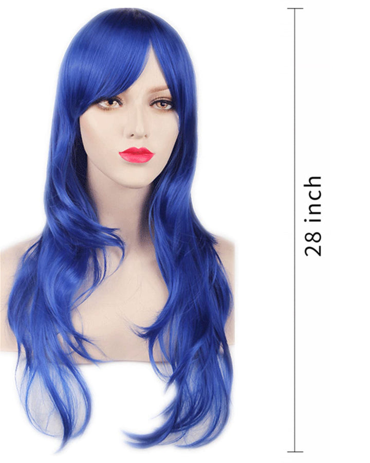 Wigs 28 Long Wavy Hair Heat Resistant Cosplay Wig for Women (Blue)